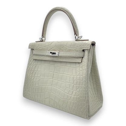 プレオウンドエルメス ケリー 25 べトン アリゲーターマット シルバー金具 B刻印