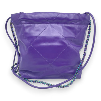 香奈儿CHANEL22迷你手袋紫色闪亮小牛皮彩虹五金配件