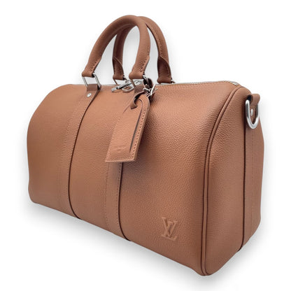 Pre-owned Louis Vuitton Keepall Bandouliere 35 Tan Waxy Calf Leather Silver Hardware