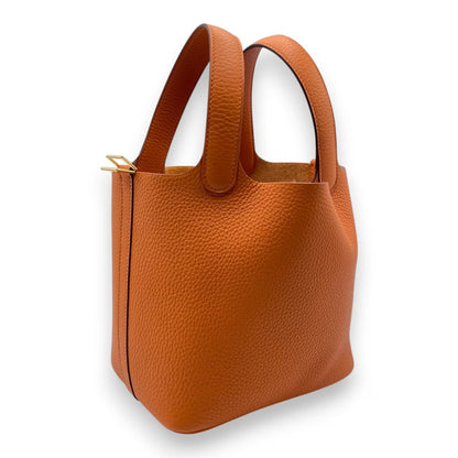 Pre-owned Hermes Picotan Lock PM Orange Taurillon Clemence Gold hardware K stamp