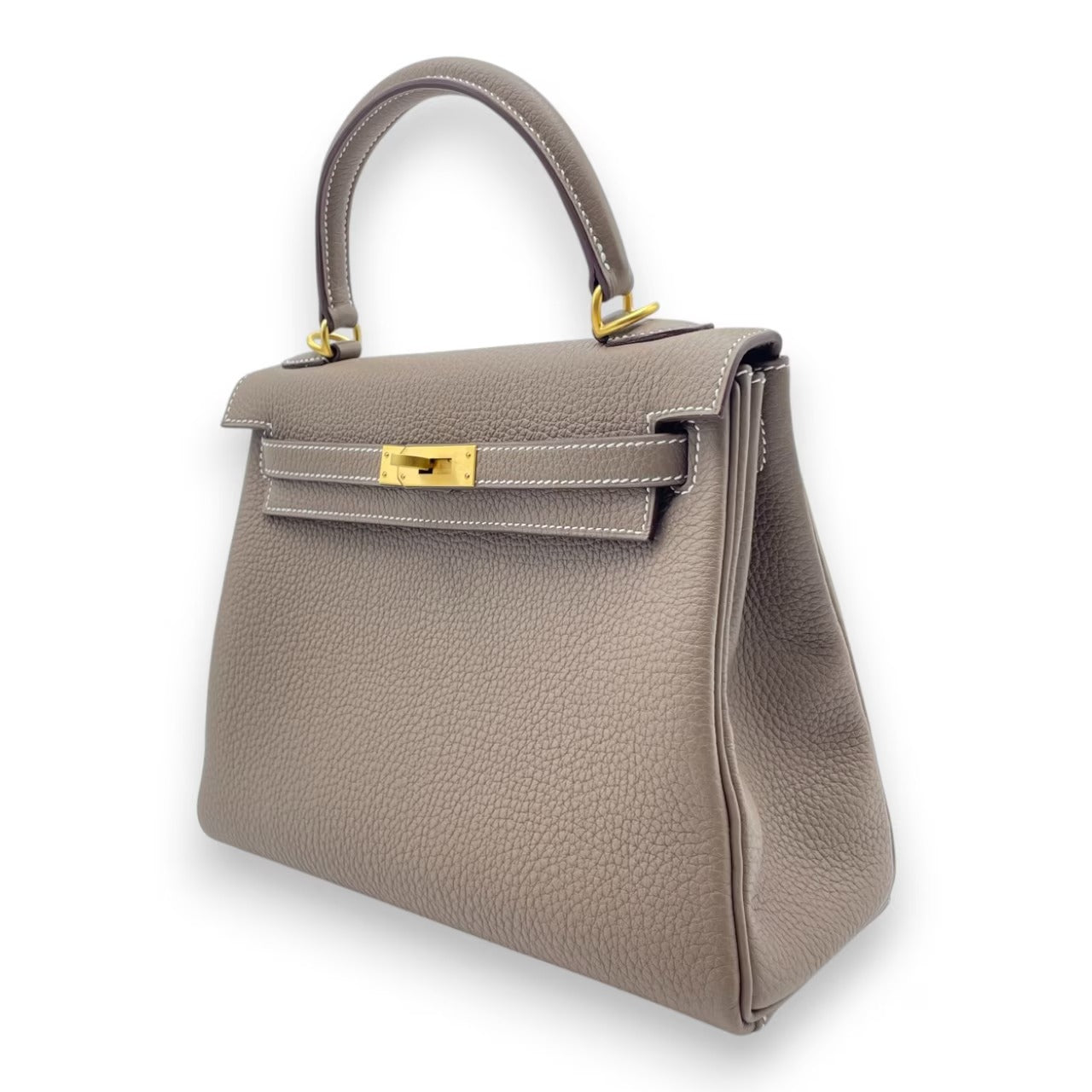 プレオウンドエルメス ケリー 25 エトゥープ トゴ マットゴールド金具 K刻印