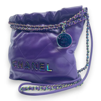 香奈儿CHANEL22迷你手袋紫色闪亮小牛皮彩虹五金配件