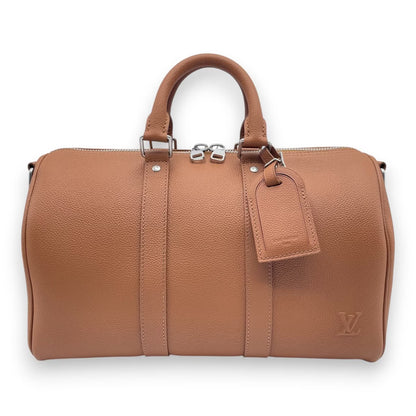 Pre-owned Louis Vuitton Keepall Bandouliere 35 Tan Waxy Calf Leather Silver Hardware