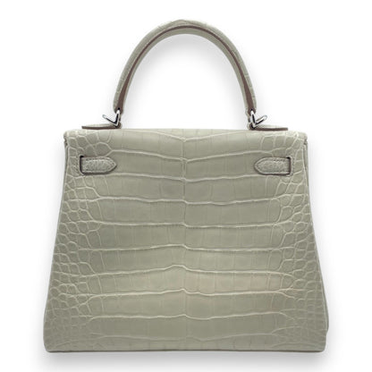 プレオウンドエルメス ケリー 25 べトン アリゲーターマット シルバー金具 B刻印