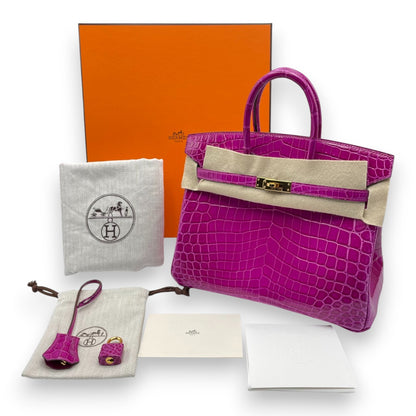 プレオウンドエルメス バーキン 25 ローズシェヘラザード クロコダイルニロティカス ゴールド金具 □P刻印