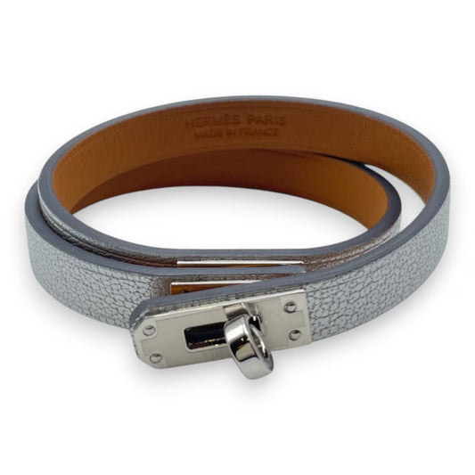 プレオウンドエルメス レザーブレスレット 《ミニ・ケリー》 ドゥブルトゥール T2(14.5cm) シルバー シェーブル・シャムキライト シルバー金具 K刻印