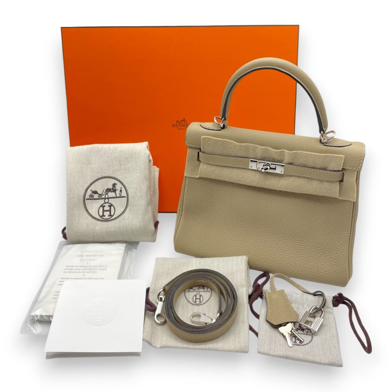 중고 헤르메스 켈리 25 트렌치 토고 실버 하드웨어 A 스탬프