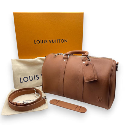 Pre-owned Louis Vuitton Keepall Bandouliere 35 Tan Waxy Calf Leather Silver Hardware