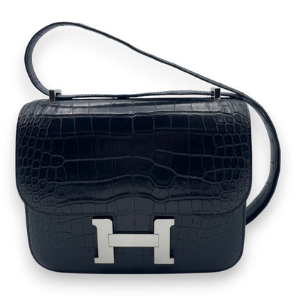 プレオウンドエルメス コンスタンスミニ 18 ノワール アリゲーターマット シルバー金具 Y刻印