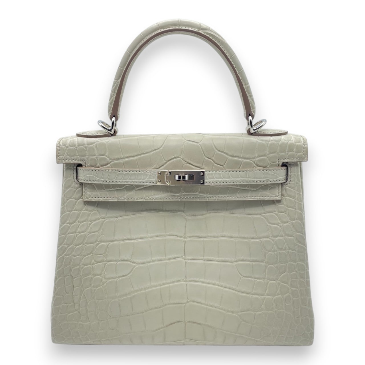 プレオウンドエルメス ケリー 25 べトン アリゲーターマット シルバー金具 B刻印