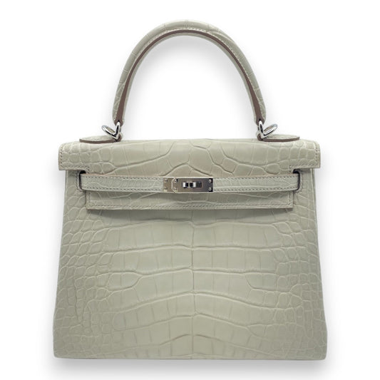 プレオウンドエルメス ケリー 25 べトン アリゲーターマット シルバー金具 B刻印