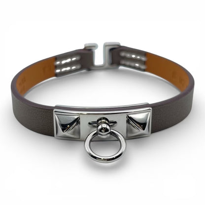 プレオウンドエルメス レザーブレスレット ミニ・リヴァル T3 ノワール スイフト シルバー金具 B刻印