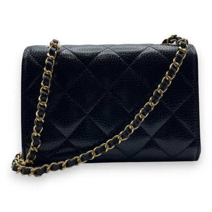 プレオウンドシャネル ミニ フラップバッグ 19 ブラック キャビアスキン ゴールド金具