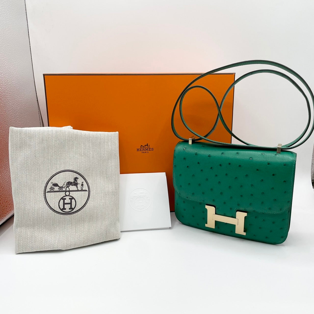 [현금 특별 가격] Hermes Constance Mini 타조 금 하드웨어 B 새겨 져