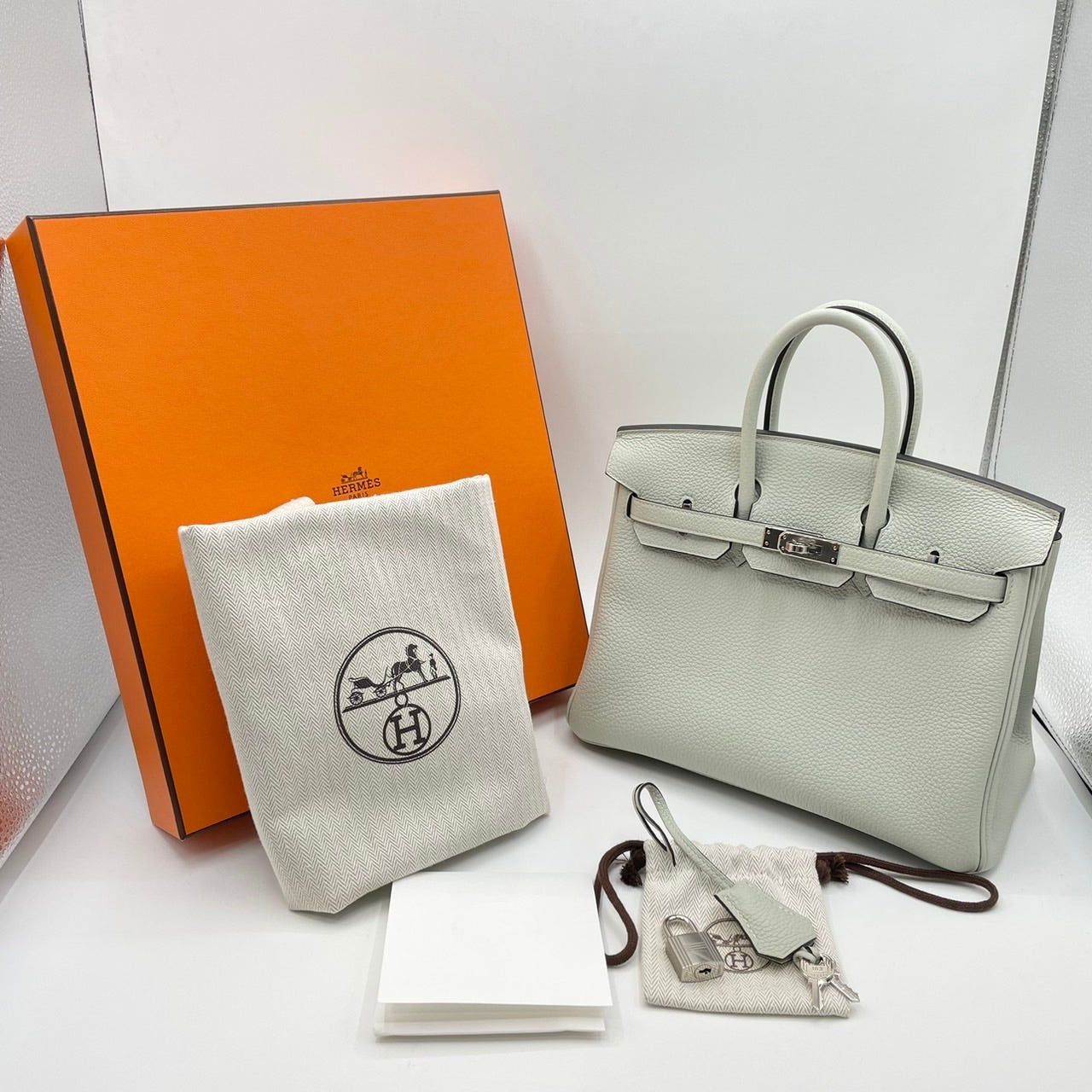 Hermes Birkin 25 Grineve Togo Silver Metal Fittings B 새겨 져