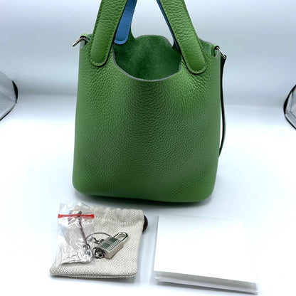Pre-Owned Hermes Picotin Lock PM Torillon Clemence Veryucca x Celeste Silver Fittings W Engraved