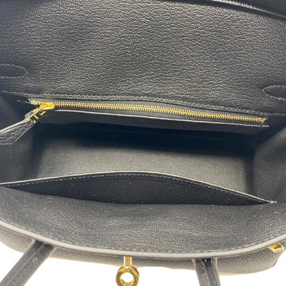 Hermes Birkin 25 Black Togo Gold Hardware W Engraved