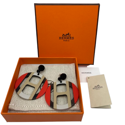 Pre-Owned Hermes H-Equip Earrings Buffalo Horn Lacquer