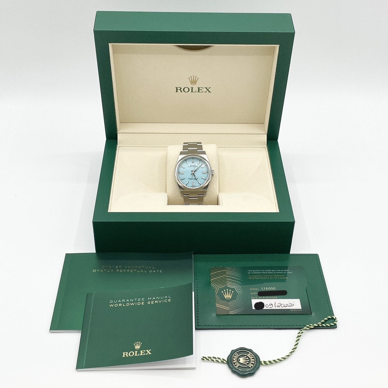 사전 소유 롤렉스 굴 영구 126000 굴 팔찌 청록색 청록색 36mm