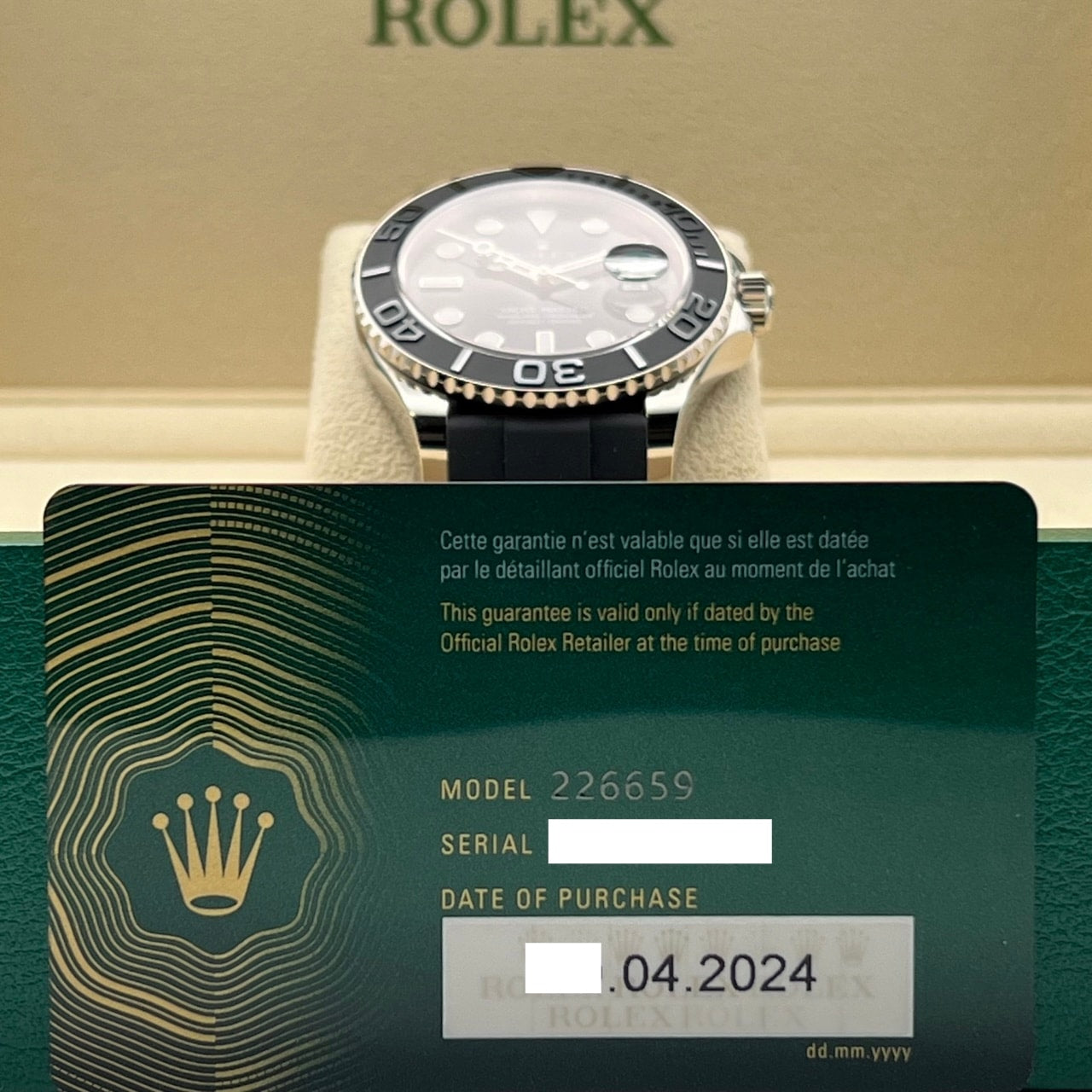 Pre-Owned Rolex Yachtmaster 226659 Black Rubber Belt Black White Gold 42mm