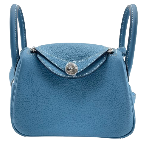 [Cash Price] Hermes Lindy Mini New Blue Gene Torillon Clemence Silver Fittings W Engraved
