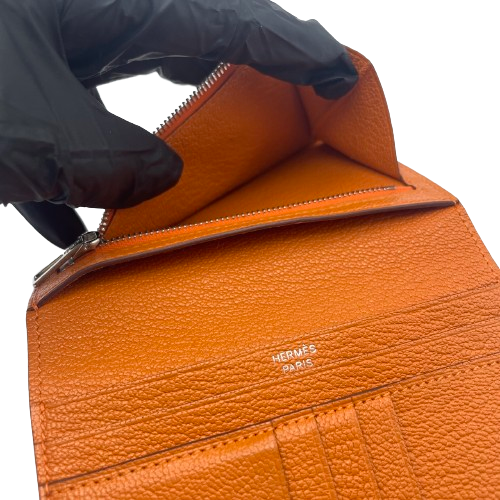 エルメス ベアンコンパクト オレンジ シェーブル シルバー金具 U刻印