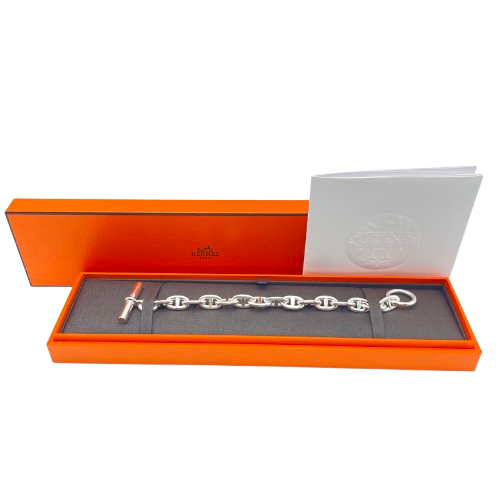 Pre-Owned Hermes Chaine Dunkle Bracelet MM Silver 925 15-panel