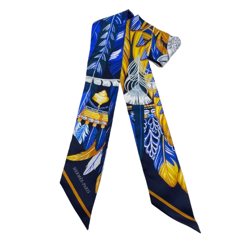 Hermes Twilly Danse Pacific Blue Nuit/Jaune 100% 실크