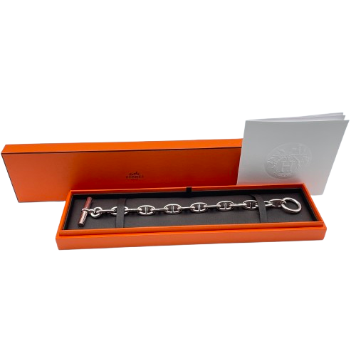 Pre-Owned Hermes Chaine Dunkle Bracelet GM Silver 925 14-panel