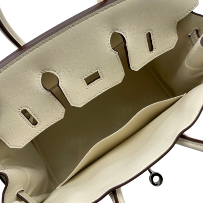 Hermes Birkin 25 Nata Swift/Toile Ash Silver Metal Fittings w 새겨 져