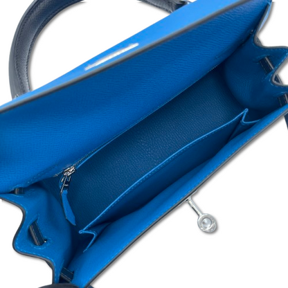 プレオウンド エルメス ケリー 25 トリコロール ブルーザンジバル / ブルードプリュス / ノワール エプソン シルバー金具 W刻印