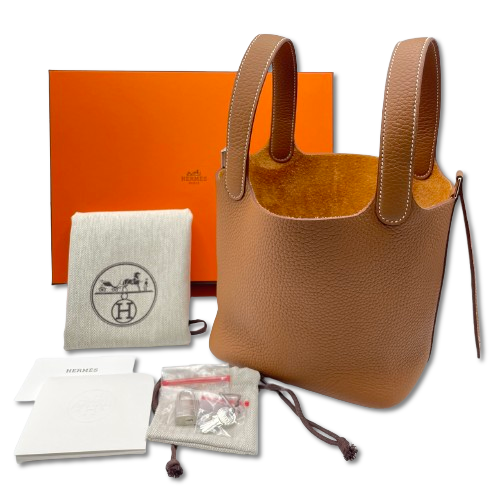 Pre-Owned Hermes Picotin Lock PM Gold Torillon Clemence Silver Metal Fitting K Engraved