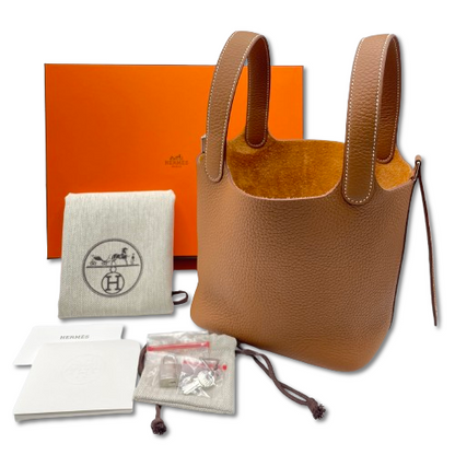 Pre-Owned Hermes Picotin Lock PM Gold Torillon Clemence Silver Metal Fitting K Engraved