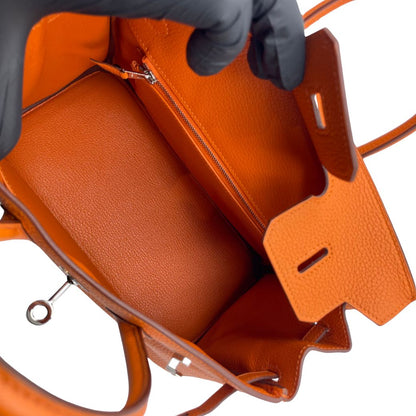 プレオウンド エルメス バーキン 25 オレンジ トゴ シルバー金具 U刻印