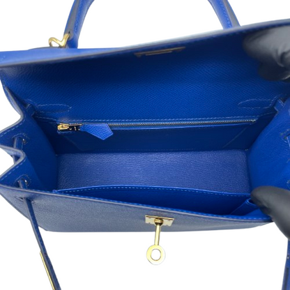 Pre-owned Hermes Kelly 25 Blue France Epson Gold hardware Z engraved