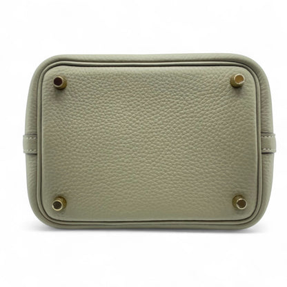 Pre-owned Hermes Picotan Lock PM Sage Taurillon Clemence Gold hardware K stamp