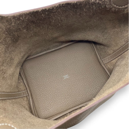 Pre-Owned Hermes Pico Tan Lock MM Etoupe Taurillon Clemence Silver hardware U engraved