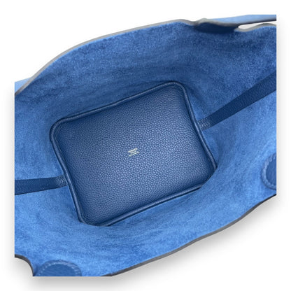 Pre-owned Hermes Picotan lock MM Blue tie Taurillon Clemence Silver hardware W engraved