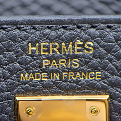 Pre-Owned Hermes Kelly 25 Black Togo Gold Hardware U Engraved