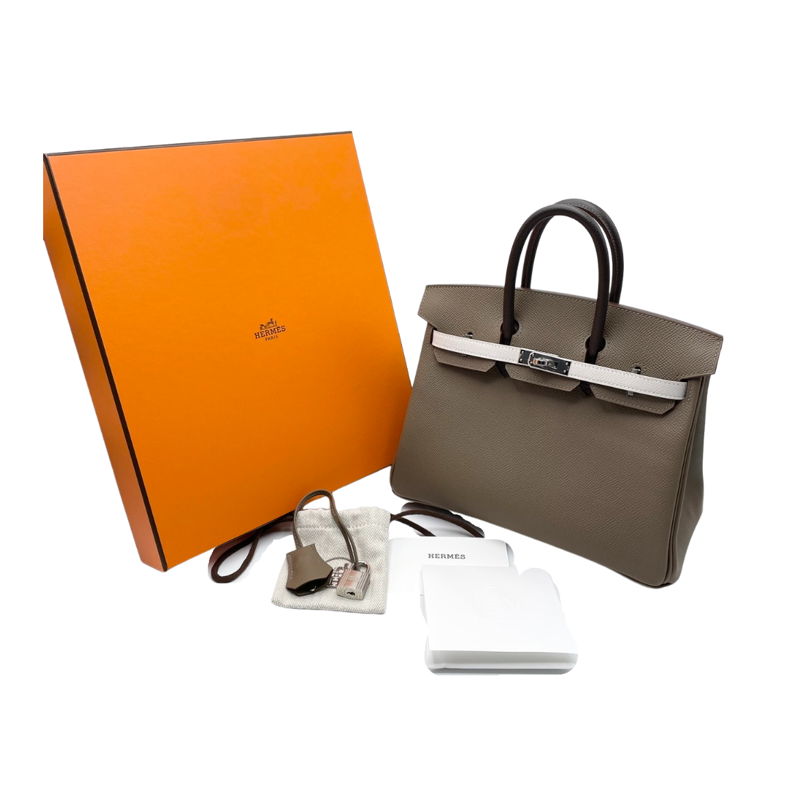 Hermes Birkin 25 Etoupe Tricolor Epson Silver Metal Fittings B 조각.
