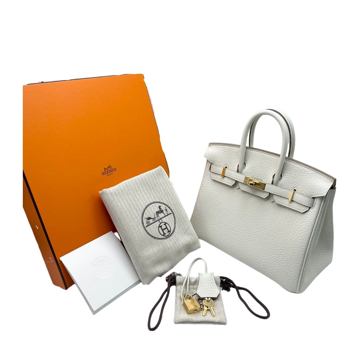 Hermes Birkin 25 버섯 토고 골드 ​​하드웨어 B가 새겨 져 있습니다