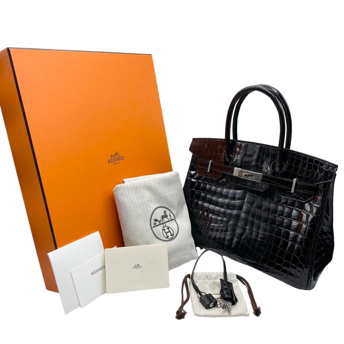 [售出的價格明顯低於常規價格！]呢Hermes Birkin 30 NILOTTICUS黑色銀色金屬配件Z刻了
