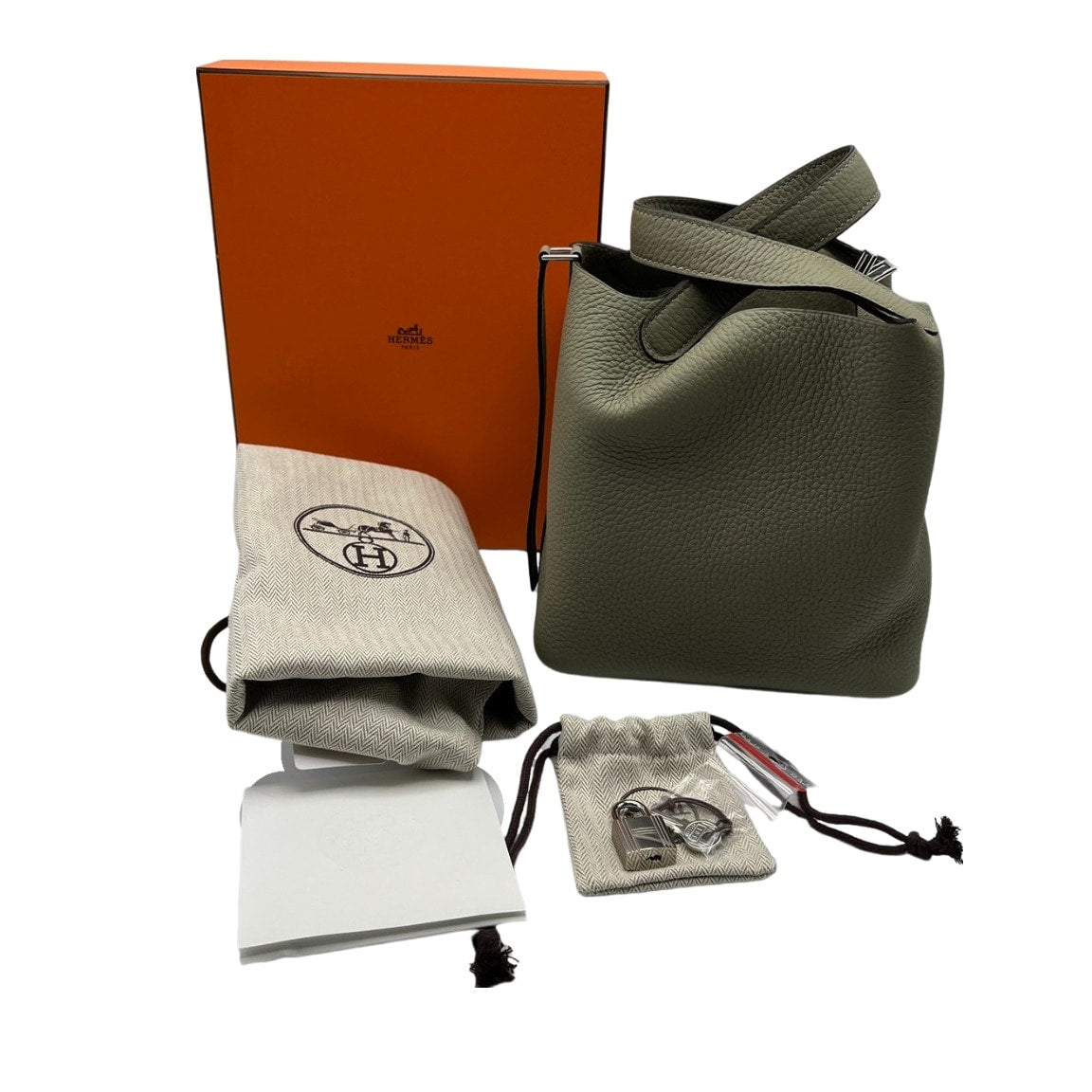 Hermes Picotin Lock PM Sage Torillon Clemence Silver Metal Fittings B Engraved