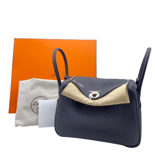 [Cash Price] Hermes Lindy 26 Noir Torillon Clemence Silver Fittings B Engraved