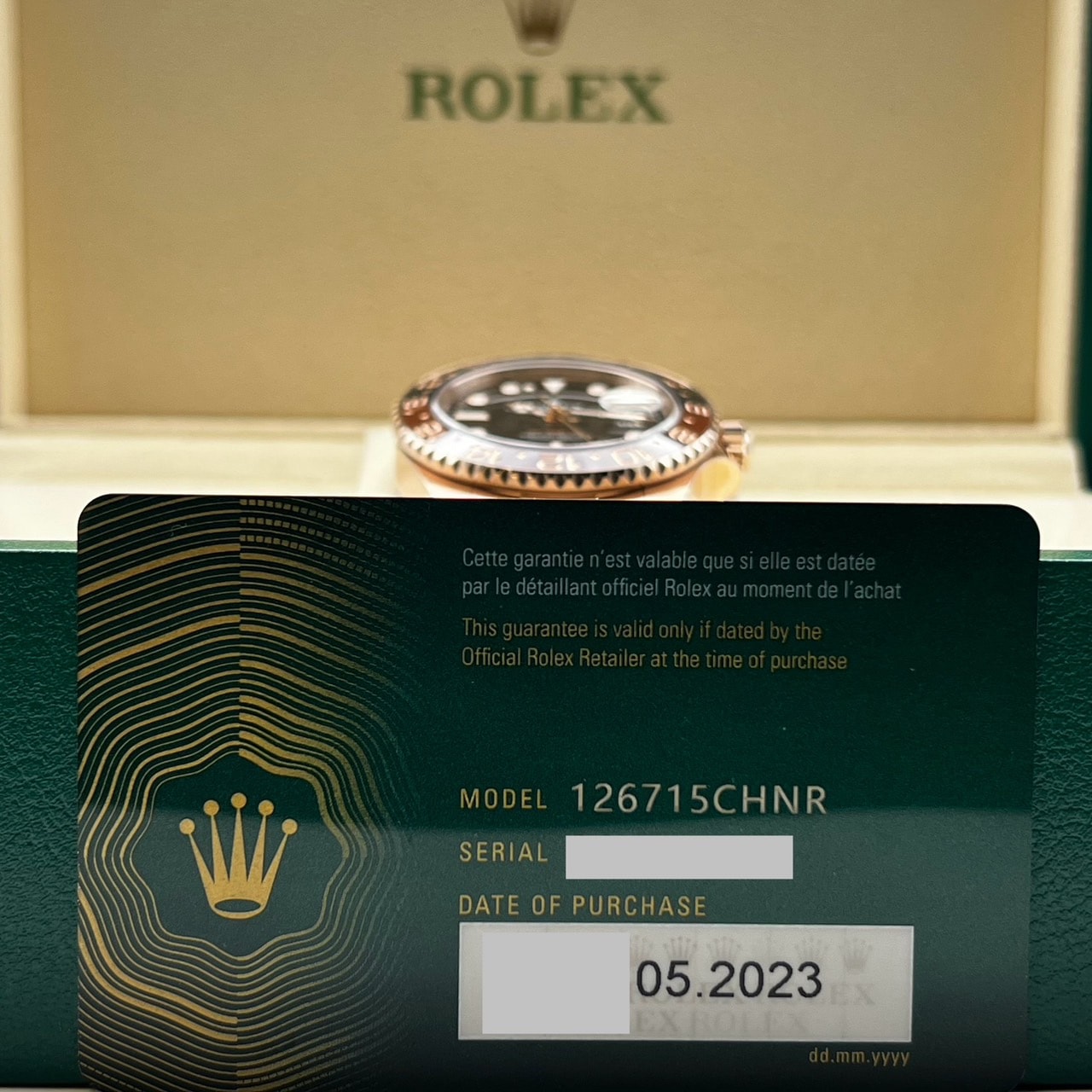 롤렉스 GMT 마스터 II 126715CHNR 블랙 에버 로즈 골드 굴 팔찌 40mm
