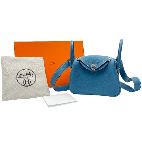 [Cash Price] Hermes Lindy Mini New Blue Gene Torillon Clemence Silver Fittings W Engraved