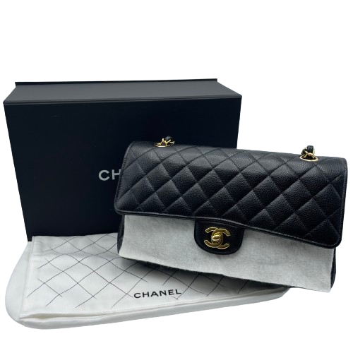 Chanel Matelasse 25 黑色鱼子酱肤色金色五金配件