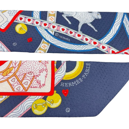 Hermes Twilly Bijou Pique Queen of Hearts Noir/Rouge 100% Silk