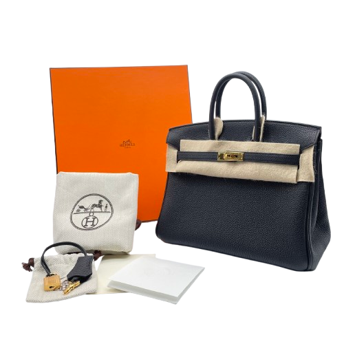 Hermes Birkin 25 Noir Togo Gold 하드웨어 W는 새겨 져 있습니다