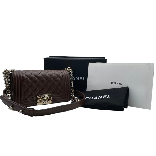 Pre-Owned Chanel Boy Chanel W20 Brown Caviar Skin Gold Fittings